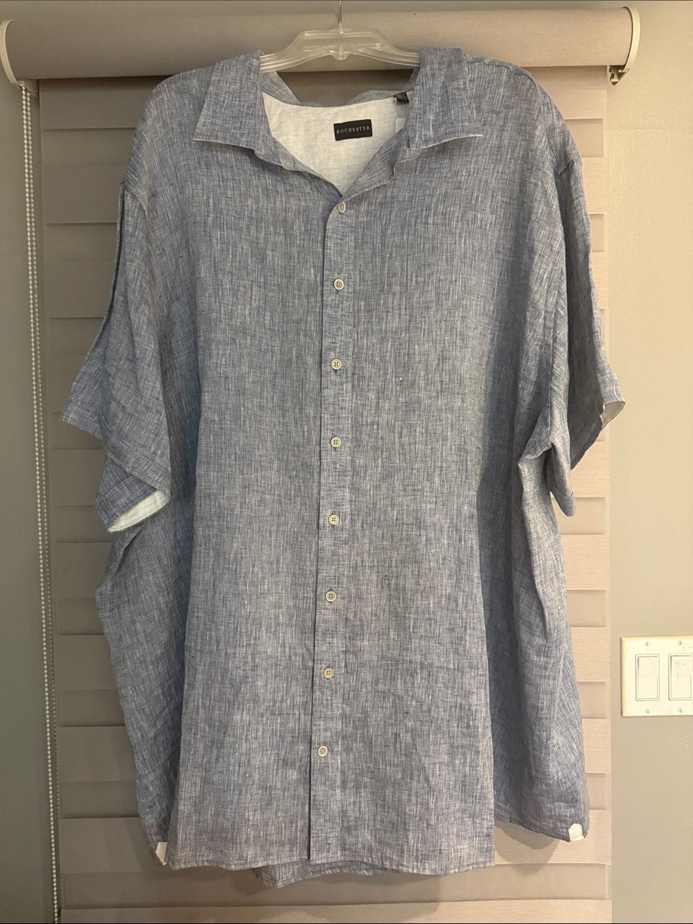 Casual Light Blue Button-Down Linen Shirt by DXL Rochester